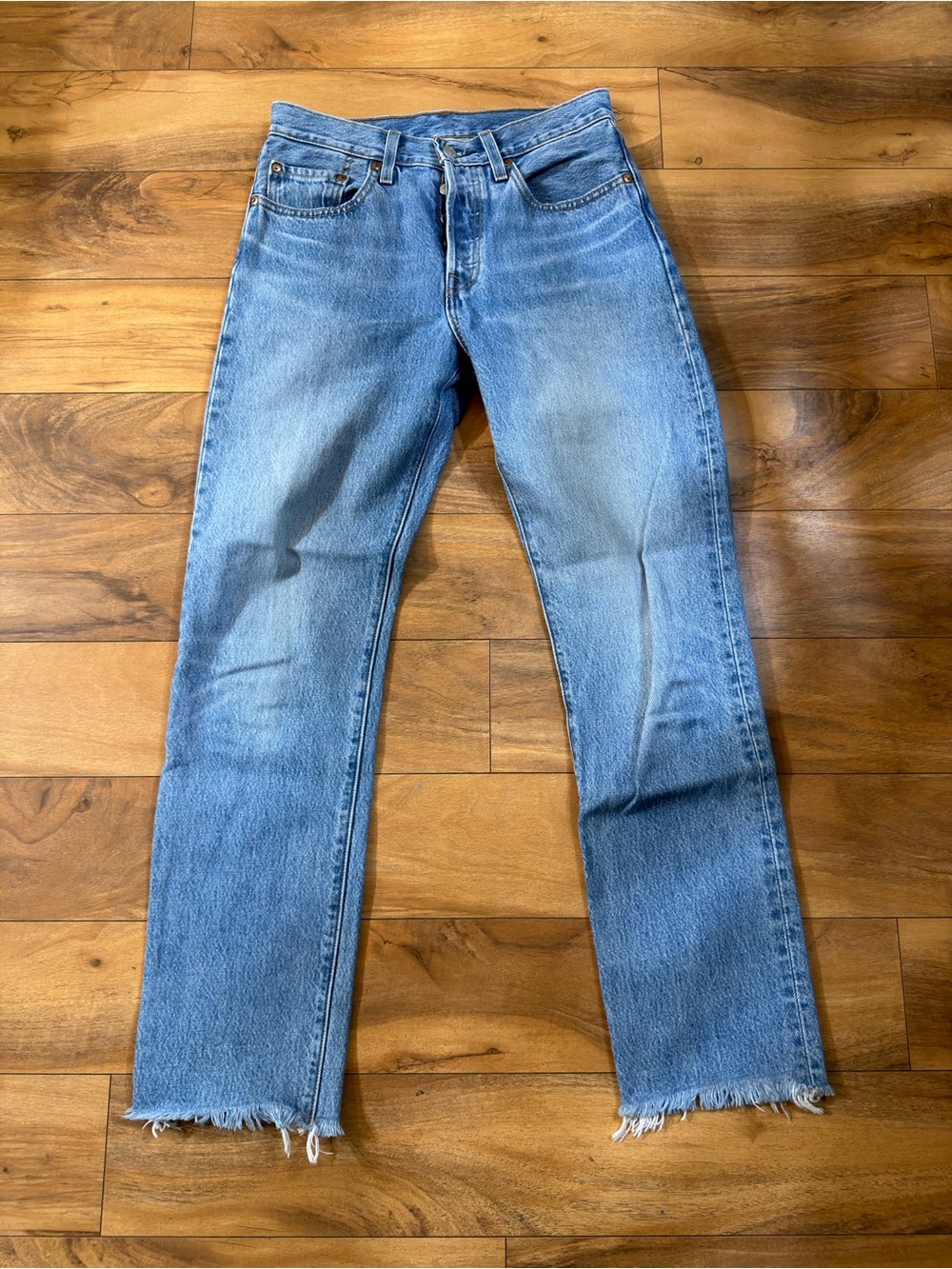 Levi’s 501 Big E Original Straight Leg Jeans Women’s Frayed Hem Button Fly Denim